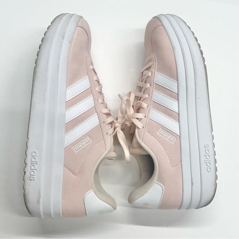 Adidas VL Court Bold Womens 9 Quartz Cloud White Pink Suede Low Top Sneakers - Picture 2 of 9